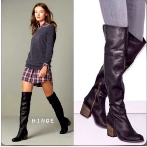 hinge Black Over-the-Knee Leather Boots